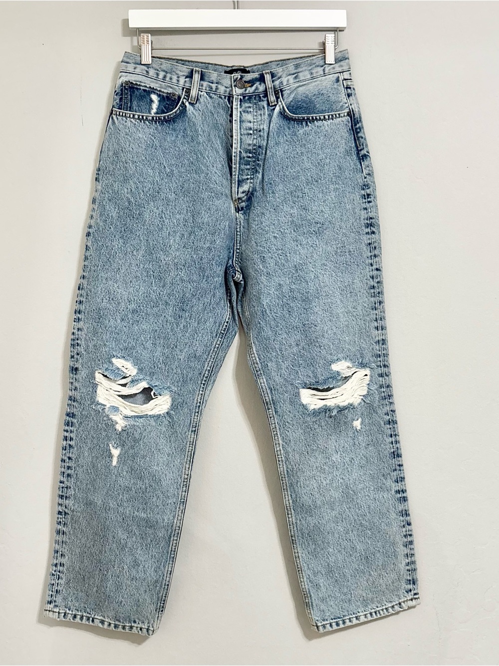 NWOT RUTI Light Blue Distressed Straight Leg Boyfriend Denim Jeans